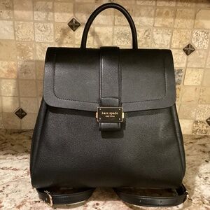 Kate Spade NY Nouveau Black Pebbled Leather Flap Bag/Purse/Backpack Medium Size
